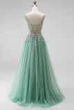Sparkly Sequins Beaded Sage Green Floral Long A-Line Prom Dress