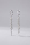 Silver Rhinestone Waterfall Fringe Tassel Sparkly Huggie Long Drop Earrings