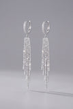 Silver Rhinestone Waterfall Fringe Tassel Sparkly Huggie Long Drop Earrings