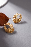 Gold Wavy Ripple Textured Modernist Open Hoop Earrings