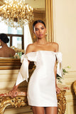 Off the Shoulder Bodycon Little White Dress with Bows
