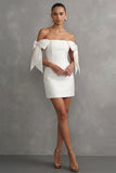 Off the Shoulder Bodycon Little White Dress with Bows