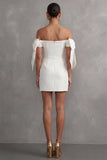 Off the Shoulder Bodycon Little White Dress with Bows