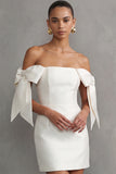 Off the Shoulder Bodycon Little White Dress with Bows