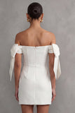 Off the Shoulder Bodycon Little White Dress with Bows