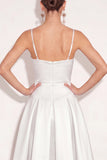 White Spaghetti Straps A Line Simple Long Engagement Dress with Bow