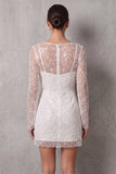 Sparkly Sequin Bodycon Illusion Boat Neck Little White Dress