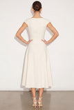 White Boat Neck A Line Simple Long Engagement Dress