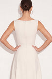 White A Line Boat Neck Midi Engagement Dress with Lace