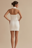 White Bodycon Cross Halter Mini Graduation Dress