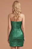 Dark Green A Line Ruched Strapless Long Prom Dress with Detachable Cape