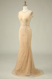 Glitter Silver Mermaid Beaded Long Prom Dress With Embroidery