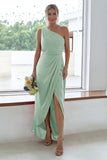 Rust One Shoulder Satin Long Asymmetrical Bridesmaid Dress