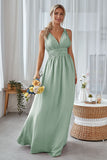 Wisteria A Line Backless Chiffon Long Bridesmaid Dress