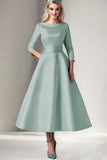 Pink Satin A-Line Tea Length Mother of the Bride Dress