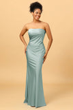Grey Blue Satin Mermaid Bridesmaid Dress