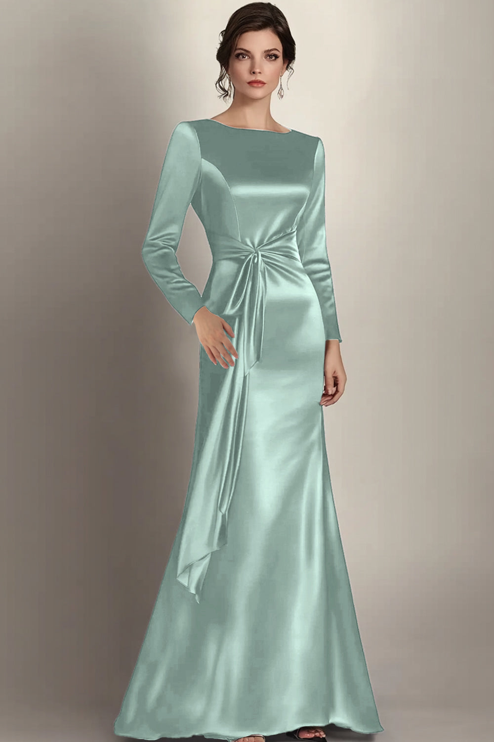 Leely Women Elegant Satin Mermaid Black Mother of the Bride Dress with Sash Boat Neck Long Sleeves Formal Dress Black Tie Dress leelyuk Leely Women Elegant Satin Mermaid Black Mother of the Bride Dress with Sash Boat Neck Long Sleeves Formal Dress Black Tie Dress leelyuk