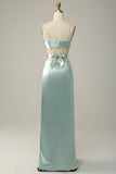 Spaghetti Straps Cut Out Olive Long Bridesmaid Dress with Slit