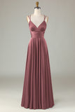 Grand Beauty A Line Spaghetti Straps Olive Long Bridesmaid Dress with Ruffles
