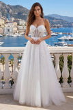 Appliqued White A Line Corset Long Wedding Dress