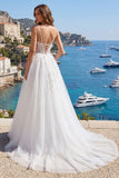 Appliqued White A Line Corset Long Wedding Dress
