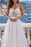 Appliqued White A Line Corset Long Wedding Dress