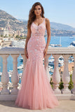 Pink Floral Mermaid Corset Long Prom Dress