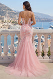 Pink Floral Mermaid Corset Long Prom Dress