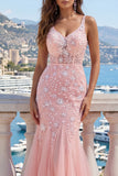 Pink Floral Mermaid Corset Long Prom Dress