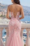 Pink Floral Mermaid Corset Long Prom Dress
