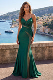 Dark Green Mermaid Spaghetti Straps Long Prom Dress