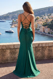 Dark Green Mermaid Spaghetti Straps Long Prom Dress