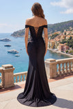 Black Off the Shoulder Mermaid Long Prom Dress