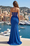 Royal Blue Corset Mermaid Long Prom Dress with Slit