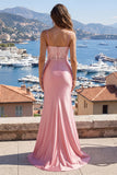 Floral Blush Mermaid Appliqued Long Prom Dress with Slit