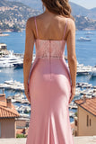 Floral Blush Mermaid Appliqued Long Prom Dress with Slit