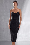 Black Sparkly Bodycon Spaghetti Straps Short Wedding Guest Dress
