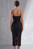 Black Sparkly Bodycon Spaghetti Straps Short Wedding Guest Dress