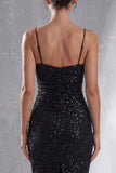 Black Sparkly Bodycon Spaghetti Straps Short Wedding Guest Dress