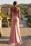 Blush Mermaid Appliqued Long Prom Dress with Slit