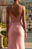 Blush Mermaid Appliqued Long Prom Dress with Slit