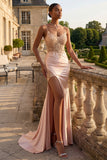 Mermaid Corset Champagne Sweetheart Long Prom Dress with Slit