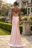 Mermaid Corset Champagne Sweetheart Long Prom Dress with Slit