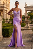 Blush Mermaid Appliqued Long Prom Dress with Slit
