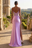 Blush Mermaid Appliqued Long Prom Dress with Slit