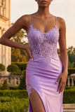 Blush Mermaid Appliqued Long Prom Dress with Slit