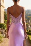 Blush Mermaid Appliqued Long Prom Dress with Slit