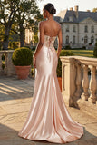 Mermaid Corset Champagne Sweetheart Long Prom Dress with Slit