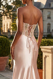 Mermaid Corset Champagne Sweetheart Long Prom Dress with Slit