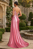 Appliqued Pink Mermaid Long Prom Dress with Slit